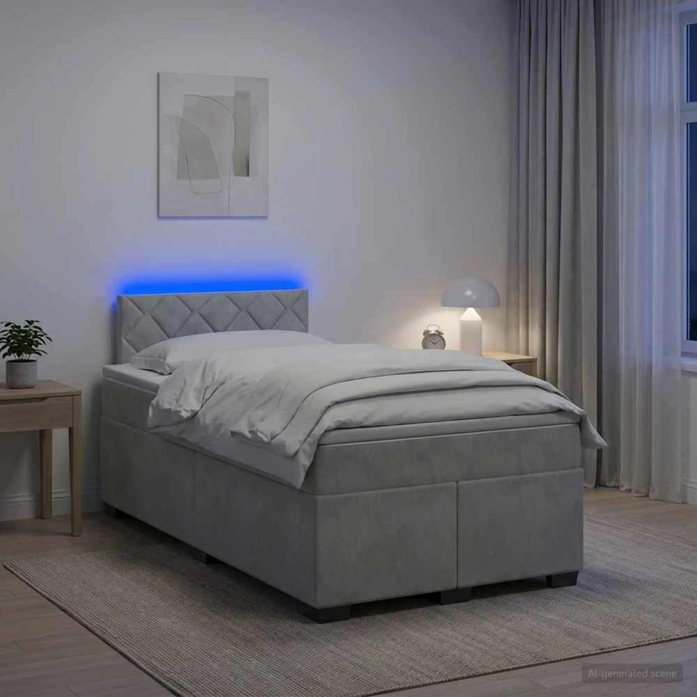 Lova su čiužiniu ir LED apšvietimu Šviesiai pilka 120 x 190 cm