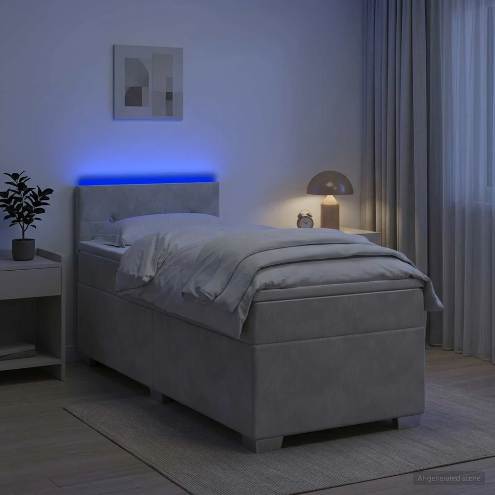 Lova su čiužiniu ir LED apšvietimu Šviesiai pilka 90 x 200 cm