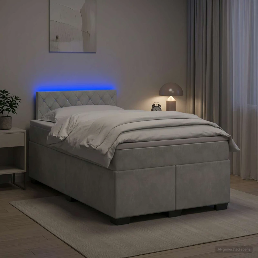Lova su čiužiniu ir LED apšvietimu Šviesiai pilka 120 x 190 cm