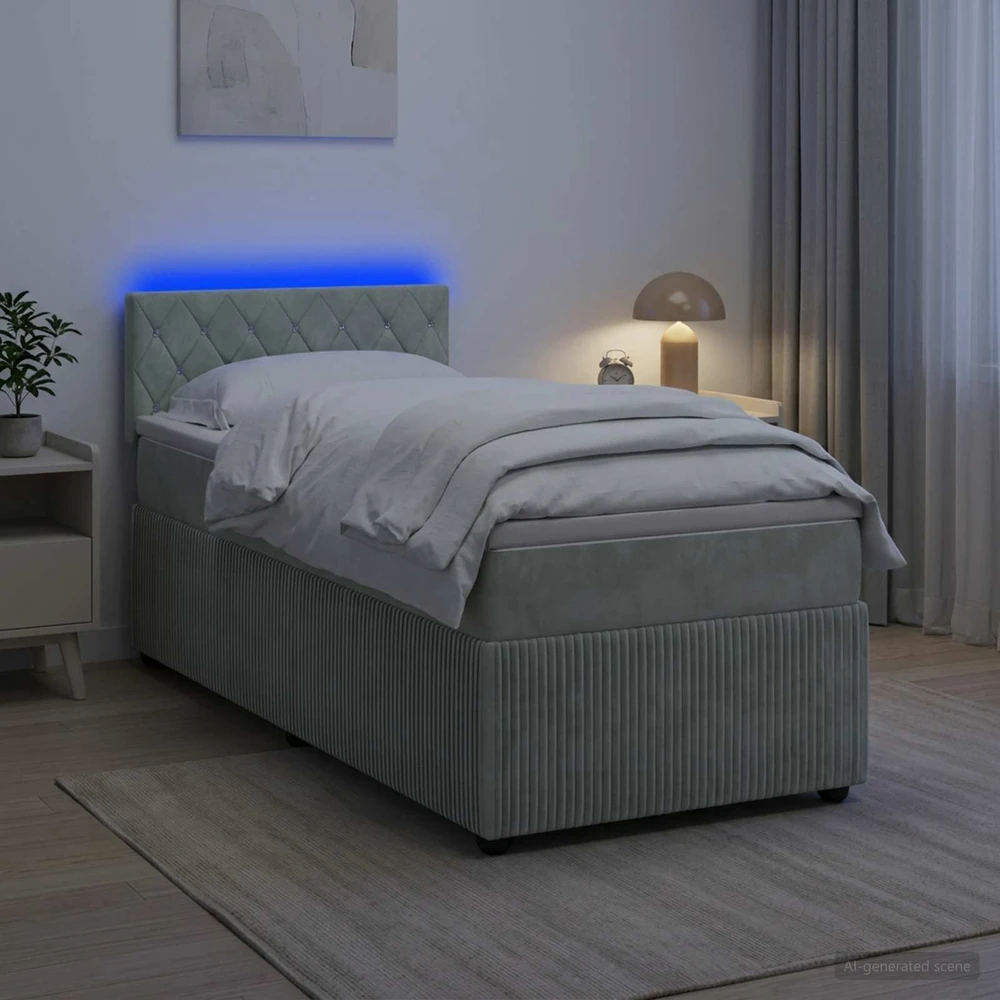 Lova su čiužiniu ir LED apšvietimu Šviesiai pilka 90 x 190 cm