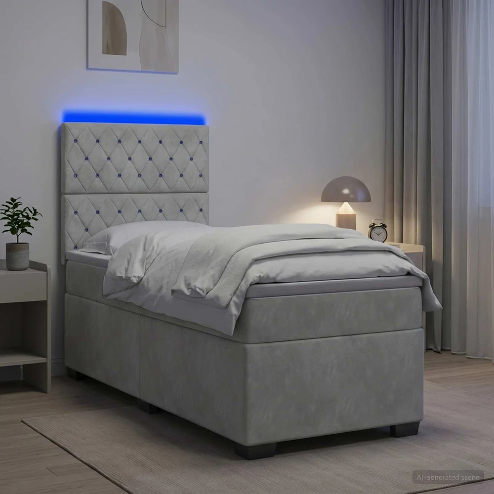 Lova su čiužiniu ir LED apšvietimu Šviesiai pilka 90 x 190 cm