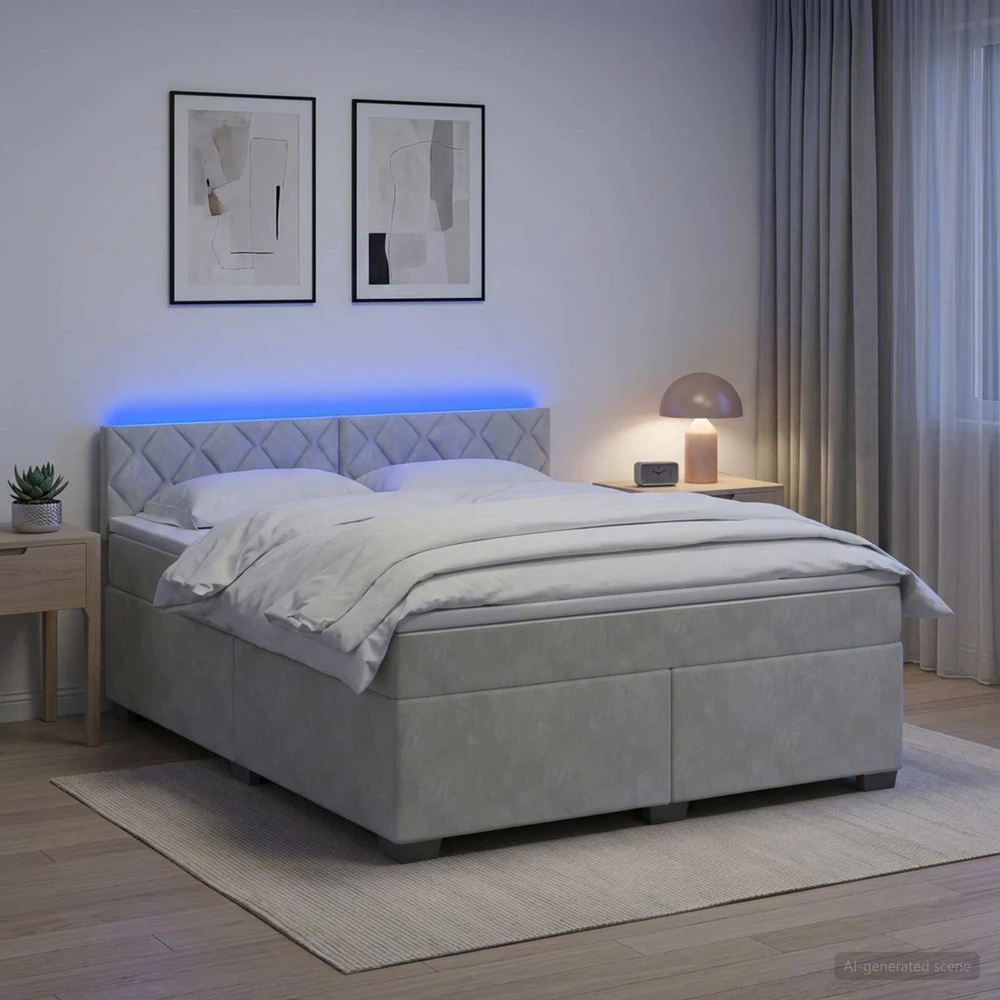 Lova su čiužiniu ir LED apšvietimu Šviesiai pilka 140 x 190 cm