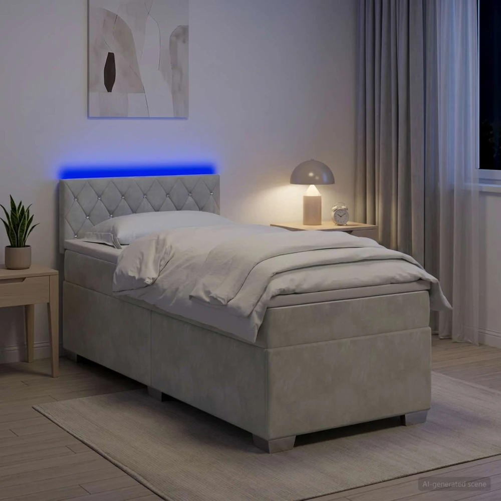 Lova su čiužiniu ir LED apšvietimu Šviesiai pilka 90 x 190 cm