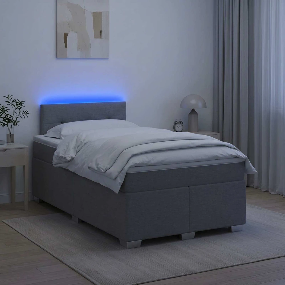 Lova su čiužiniu ir LED apšvietimu Šviesiai pilka 120 x 190 cm