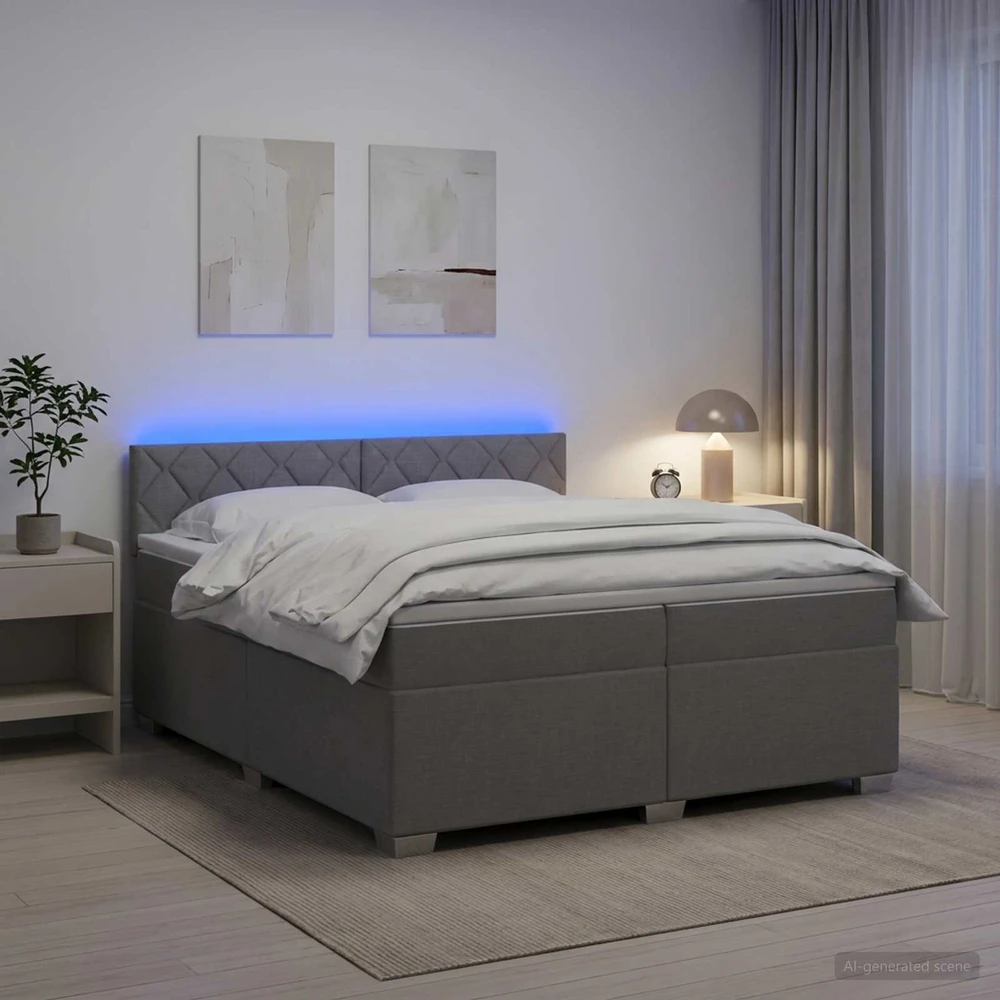 Lova su čiužiniu ir LED apšvietimu Šviesiai pilka 200 x 200 cm