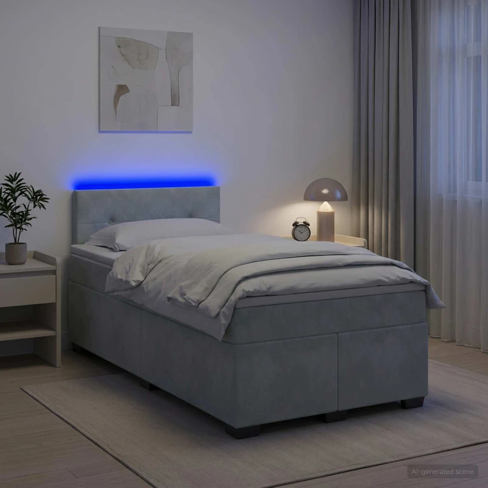Lova su čiužiniu ir LED apšvietimu Šviesiai pilka 120 x 200 cm