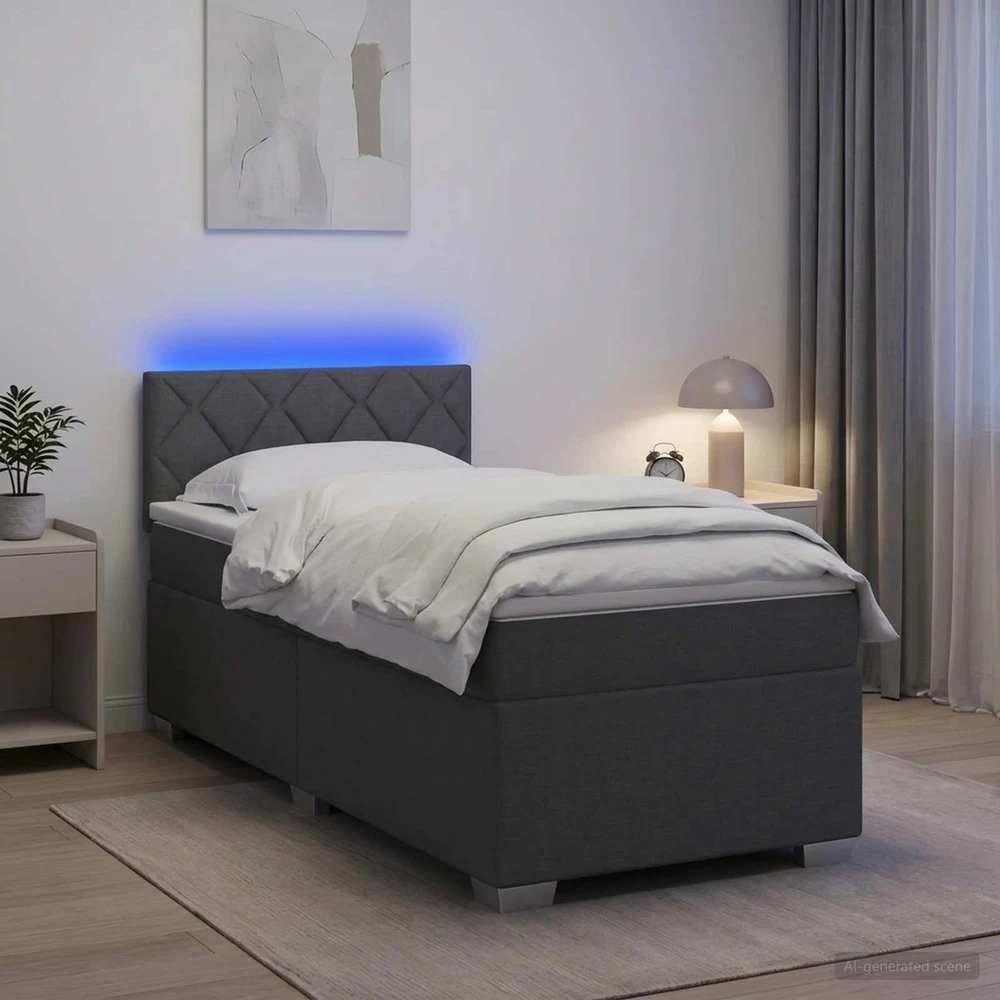 Lova su čiužiniu ir LED apšvietimu Tamsiai pilka 100 x 200 cm