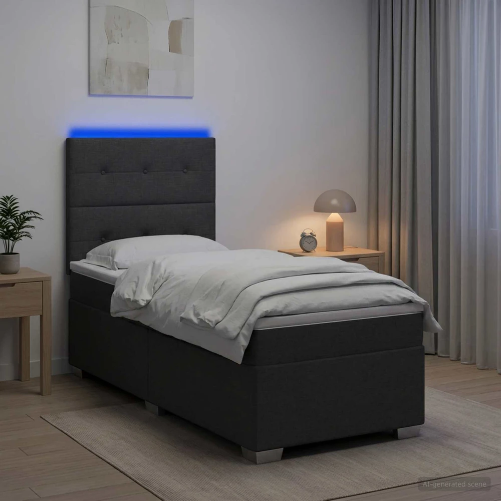 Lova su čiužiniu ir LED apšvietimu Tamsiai pilka 90 x 190 cm