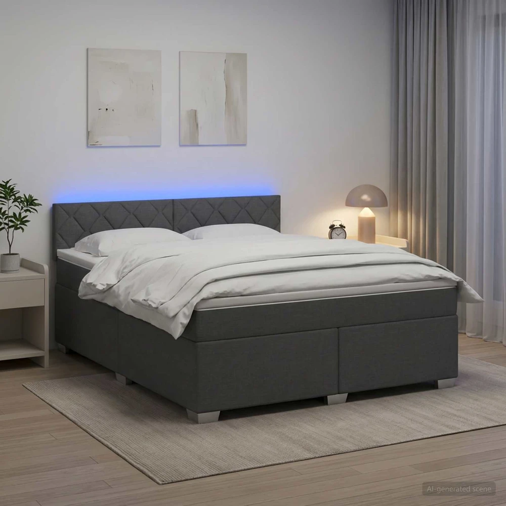 Lova su čiužiniu ir LED apšvietimu Tamsiai pilka 180 x 200 cm