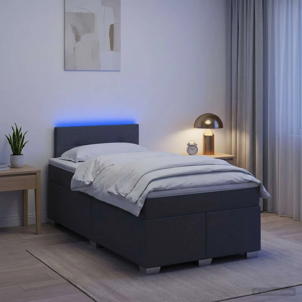 Lova su čiužiniu ir LED apšvietimu Tamsiai pilka 120 x 190 cm