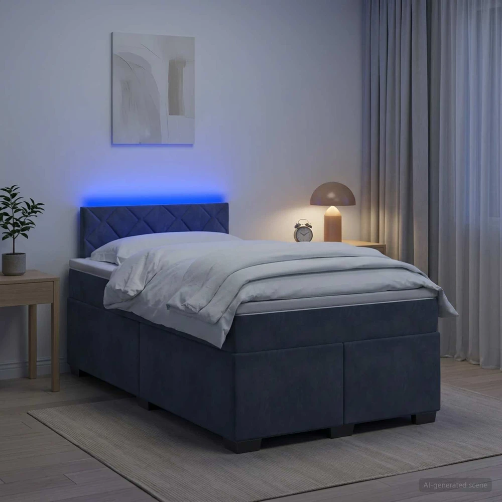 Lova su čiužiniu ir LED apšvietimu Tamsiai pilka 120 x 190 cm
