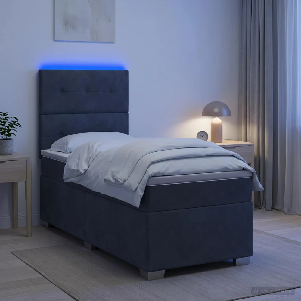 Lova su čiužiniu ir LED apšvietimu Tamsiai pilka 90 x 190 cm