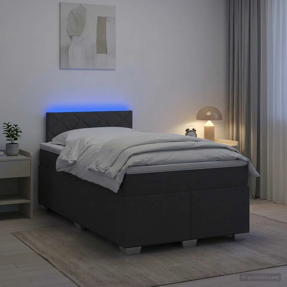 Lova su čiužiniu ir LED apšvietimu Tamsiai pilka 120 x 190 cm