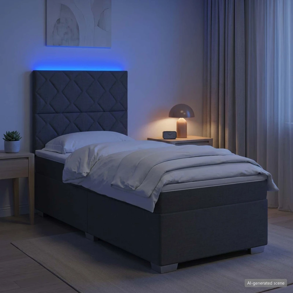 Lova su čiužiniu ir LED apšvietimu Tamsiai pilka 90 x 190 cm