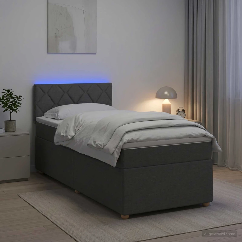 Lova su čiužiniu ir LED apšvietimu Tamsiai pilka 90 x 190 cm