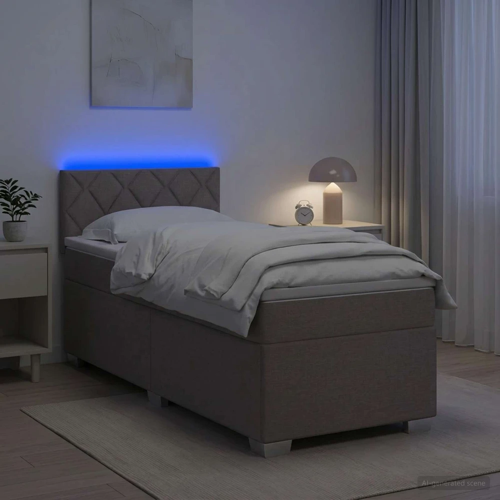 Lova su čiužiniu ir LED apšvietimu Taupe 90 x 200 cm Audinys