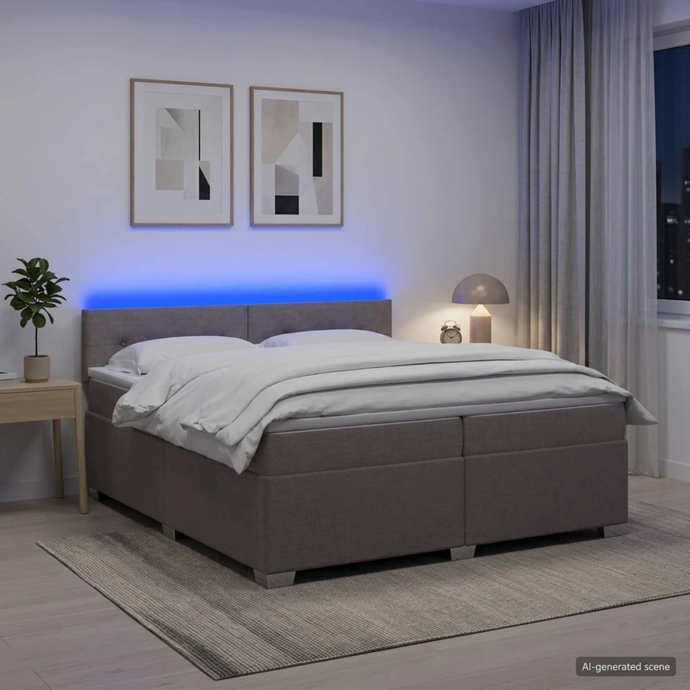 Lova su čiužiniu ir LED apšvietimu Taupe 200 x 200 cm Audinys