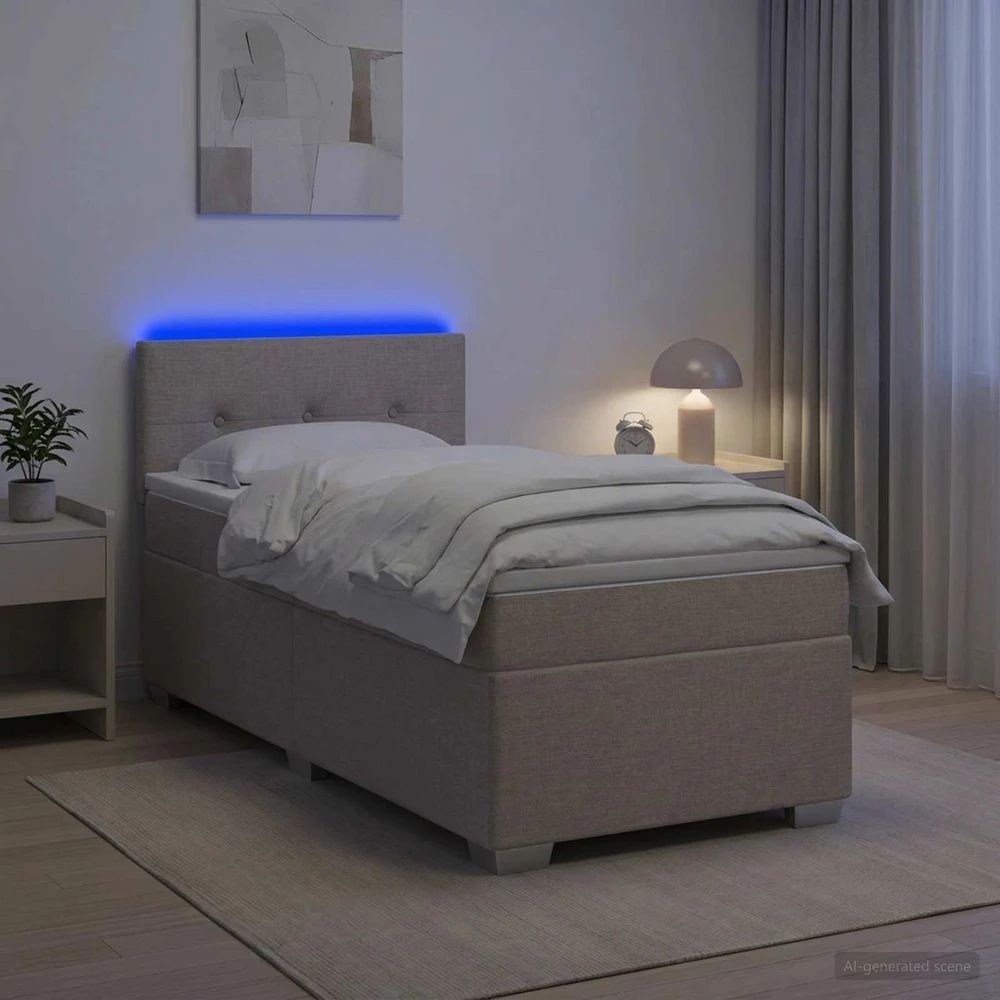 Lova su čiužiniu ir LED apšvietimu Taupe 80 x 200 cm Audinys