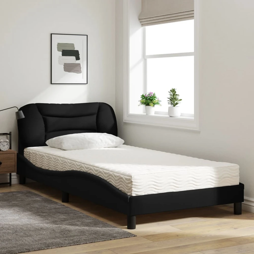 Lova su čiužiniu, juodos spalvos, 100x200cm, audinys