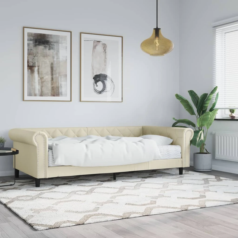 Lova su čiužiniu, kreminės spalvos, 90x200cm, dirbtinė oda