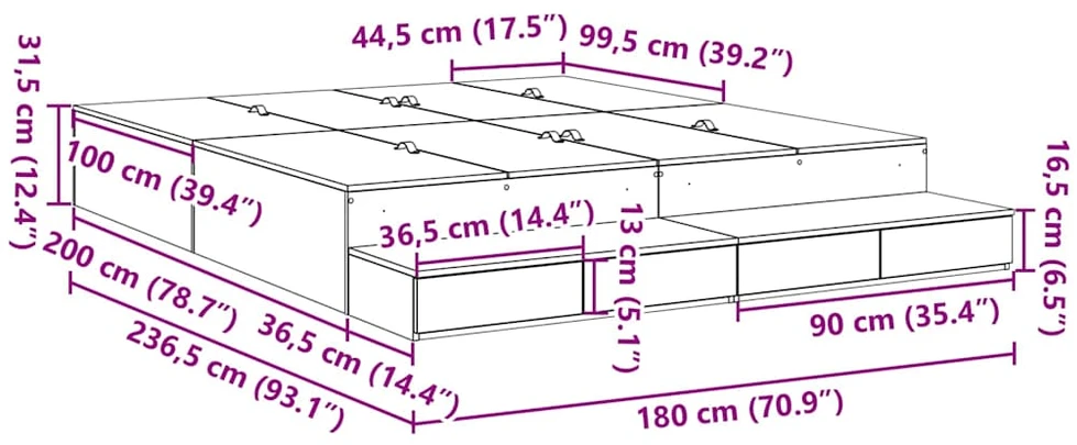 Lova su daiktų laikymo vieta Balta 180 cm Apdirbta mediena