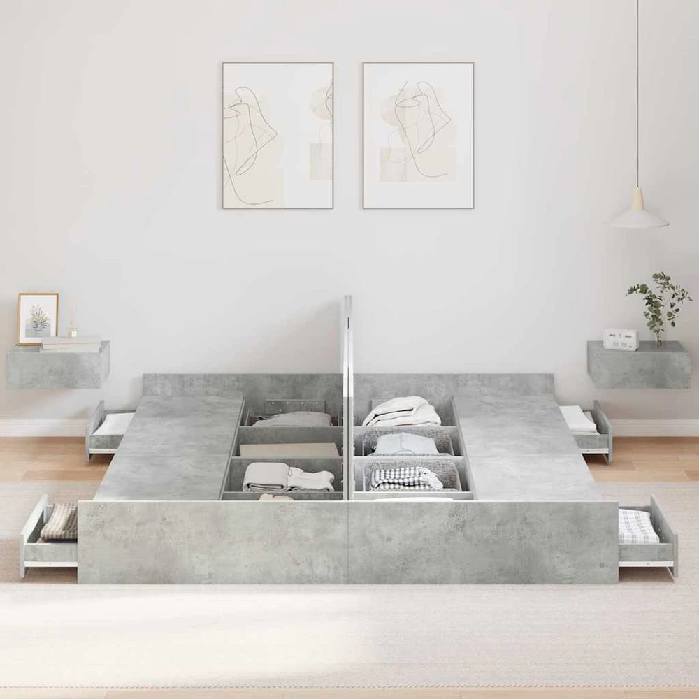 Lova su daiktų laikymo vieta Betono pilka 180 x 200 cm
