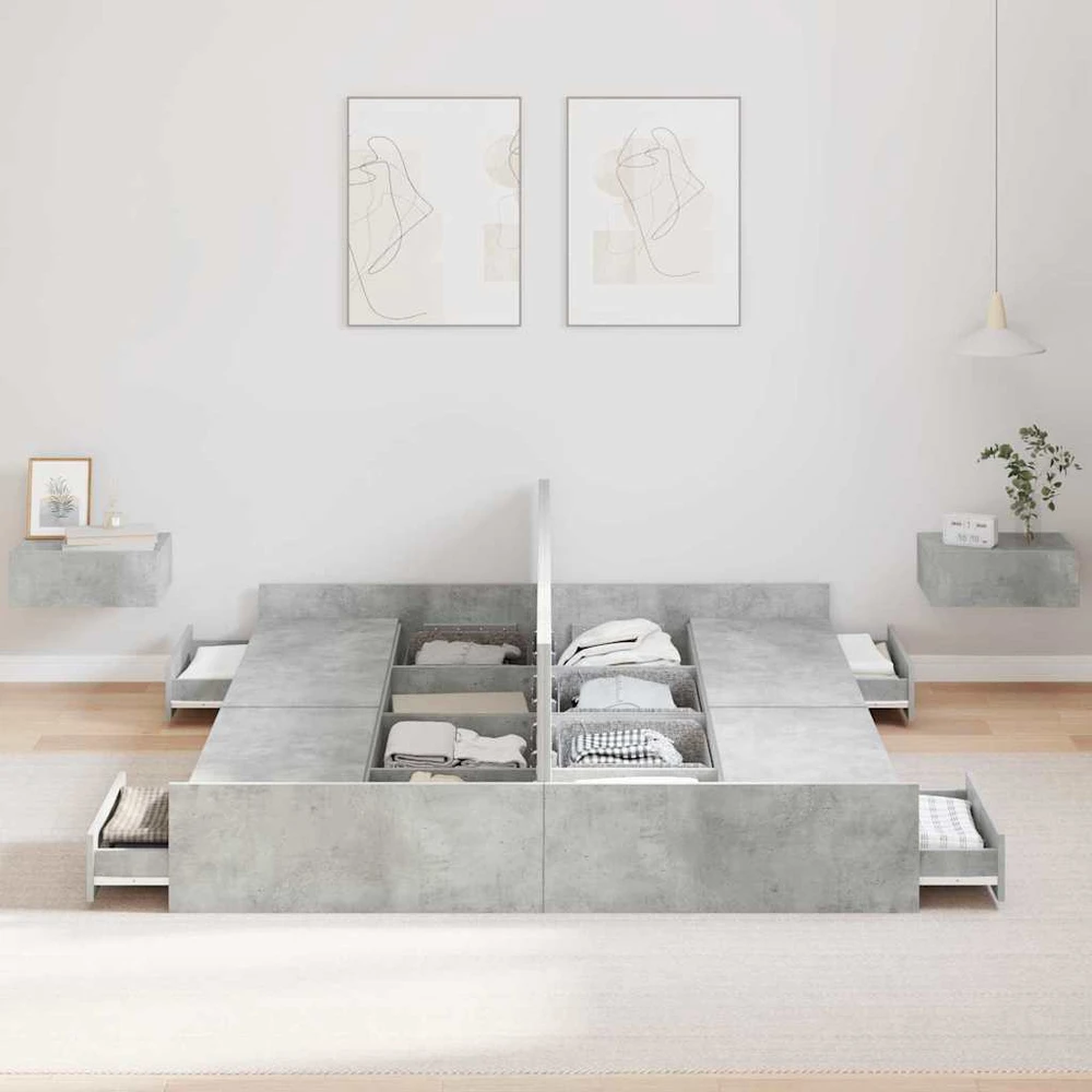 Lova su daiktų laikymo vieta Betono pilka 140 x 200 cm