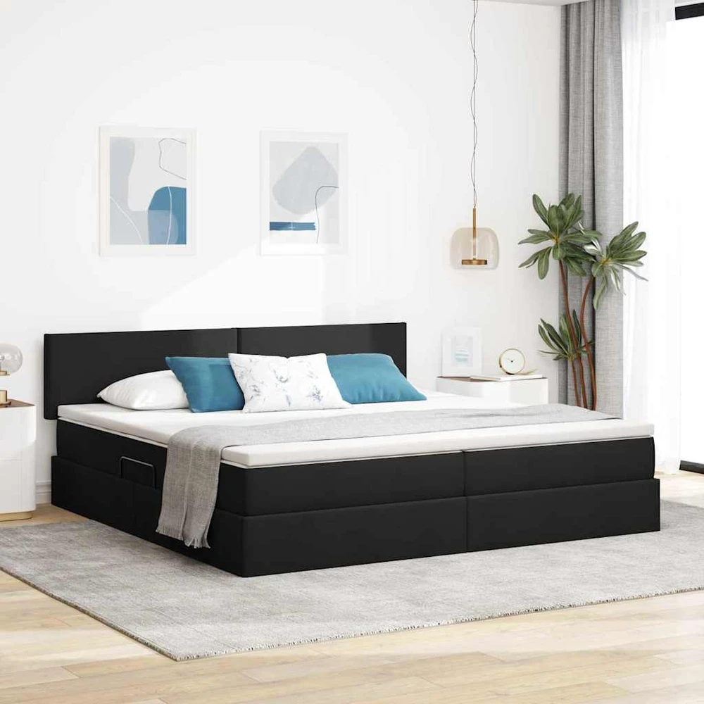 Lova su daiktų laikymo vieta ir čiužiniu Juoda 200 x 200 cm