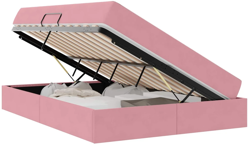 Lova su daiktų laikymo vieta ir čiužiniu Rožinė 140 x 190 cm