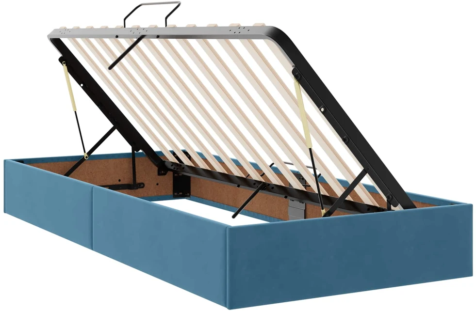 Lova su daiktų laikymo vieta ir čiužiniu Tamsiai mėlyna Aksomas