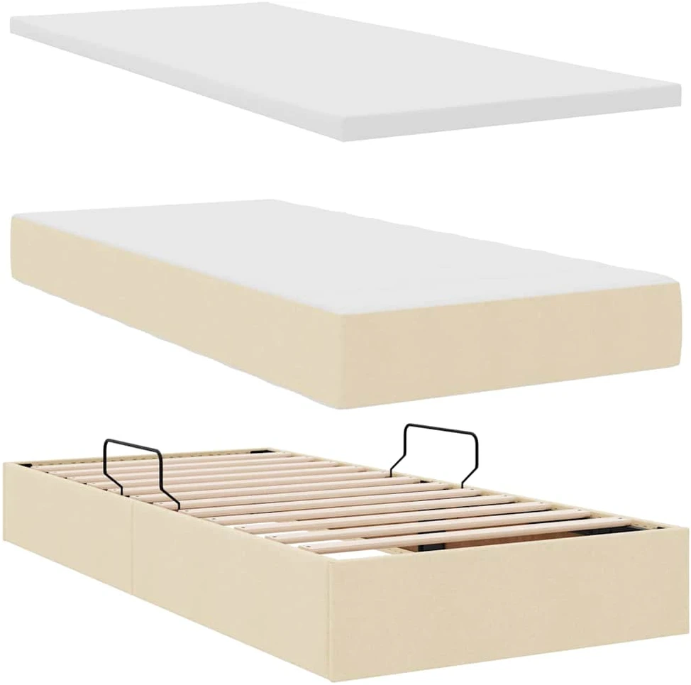 Lova su daiktų laikymo vieta ir čiužiniu Kremas 90 x 190 cm