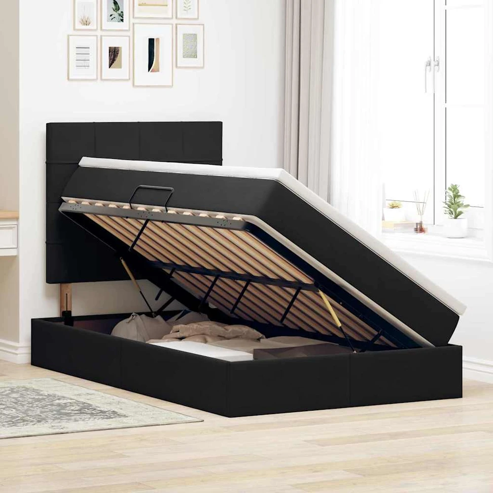 LED saugojimo lova su čiužiniu Juoda 120 x 200 cm Aksomas