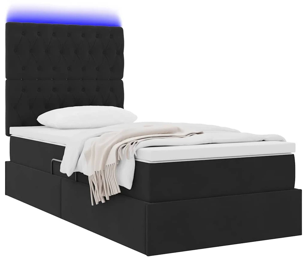 LED saugojimo lova su čiužiniu Juoda 90 x 190 cm Aksomas