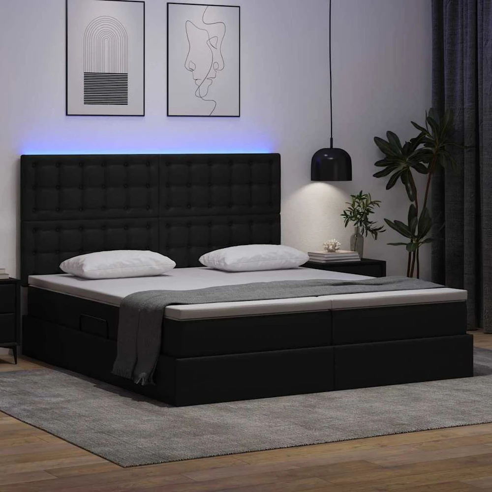 Lova su daiktų laikymo vieta ir LED Juoda 180 x 200 cm