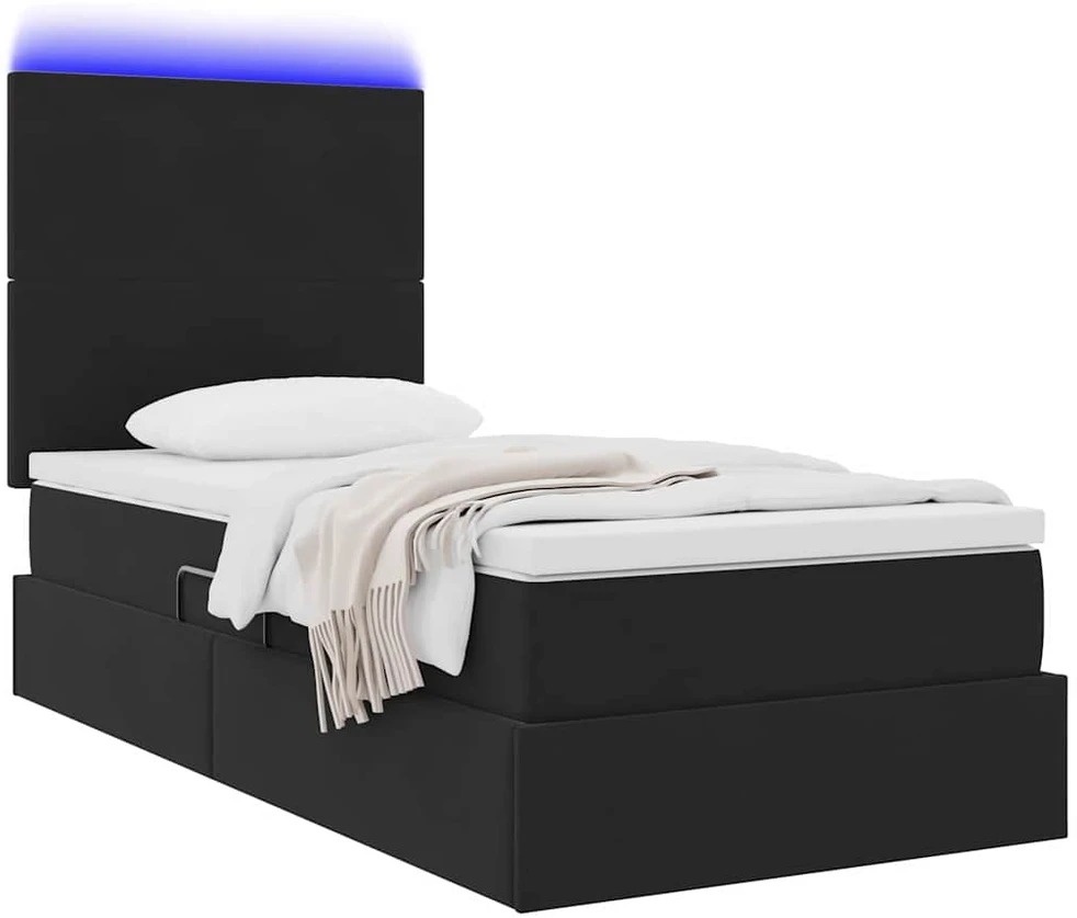 LED saugojimo lova su čiužiniu Juoda 100 x 200 cm Aksomas