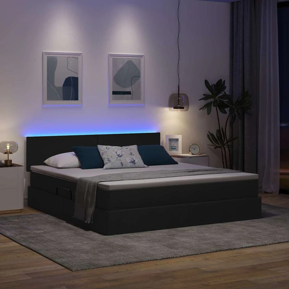 LED saugojimo lova su čiužiniu Juoda 180 x 200 cm Audinys