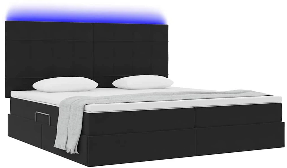 LED saugojimo lova su čiužiniu Juoda 200 x 200 cm Aksomas