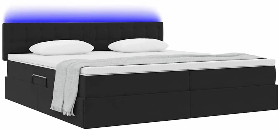 LED saugojimo lova su čiužiniu Juoda 200 x 200 cm Aksomas