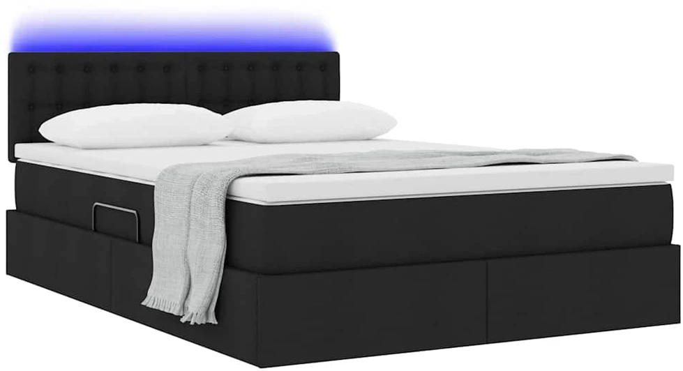 LED saugojimo lova su čiužiniu Juoda 140 x 200 cm Audinys