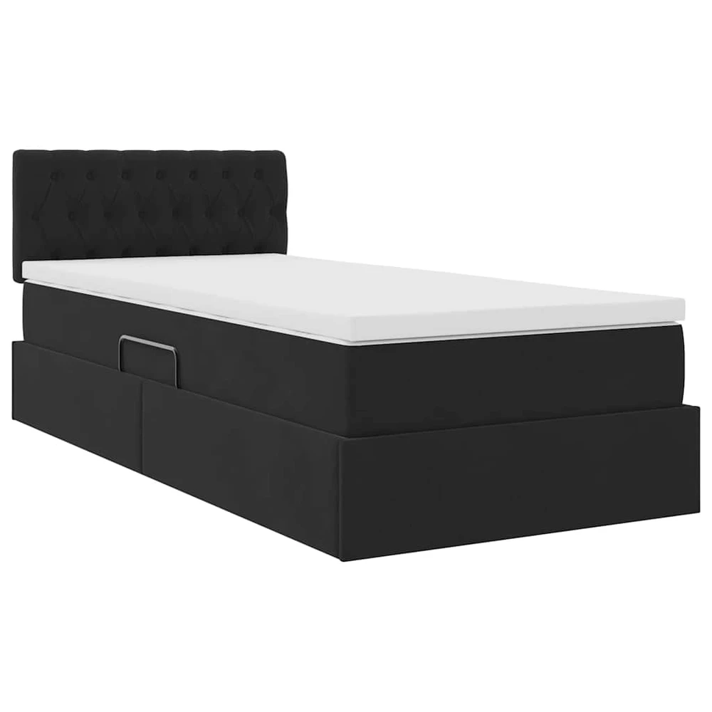 LED saugojimo lova su čiužiniu Juoda 100 x 200 cm Aksomas