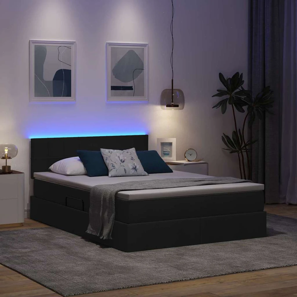 LED saugojimo lova su čiužiniu Juoda 140 x 190 cm Audinys