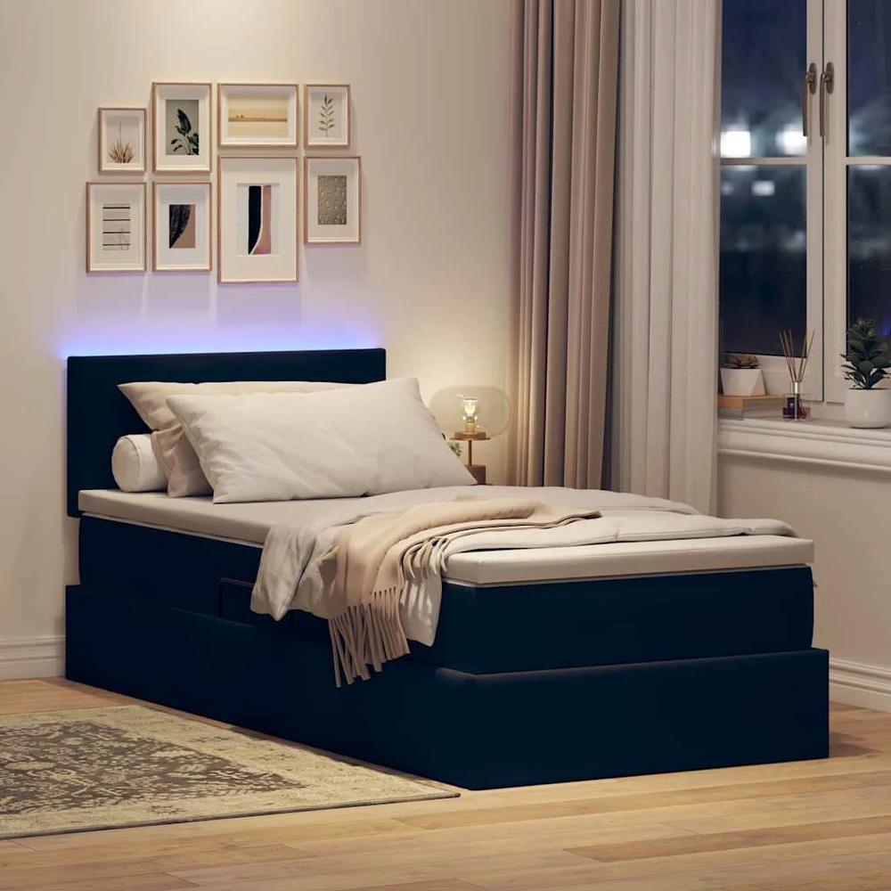 LED saugojimo lova su čiužiniu Juoda 100 x 200 cm Aksomas