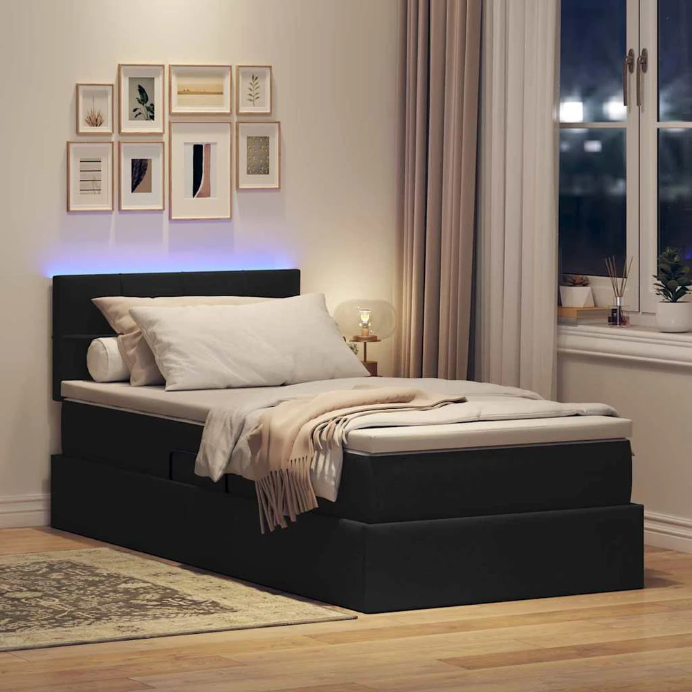 LED saugojimo lova su čiužiniu Juoda 90 x 200 cm Audinys