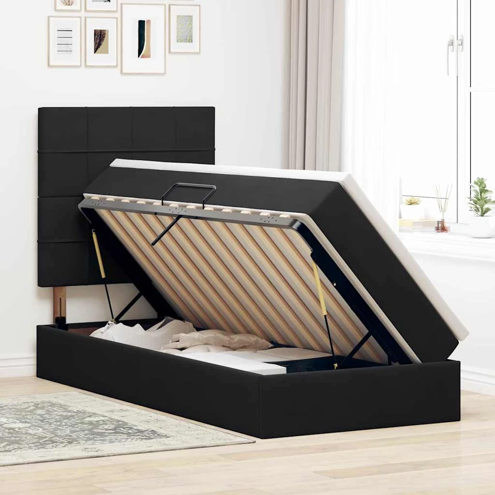 LED saugojimo lova su čiužiniu Juoda 90 x 200 cm Aksomas