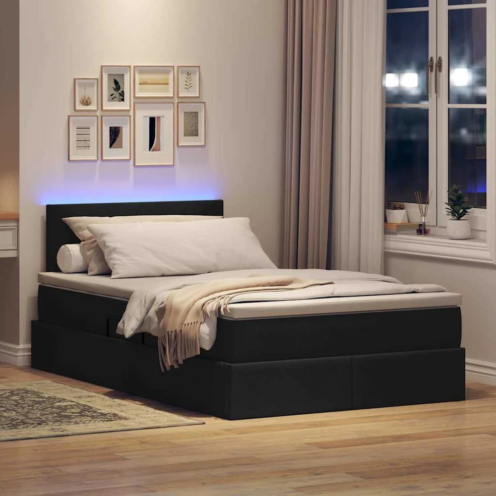 LED saugojimo lova su čiužiniu Juoda 120 x 200 cm Audinys