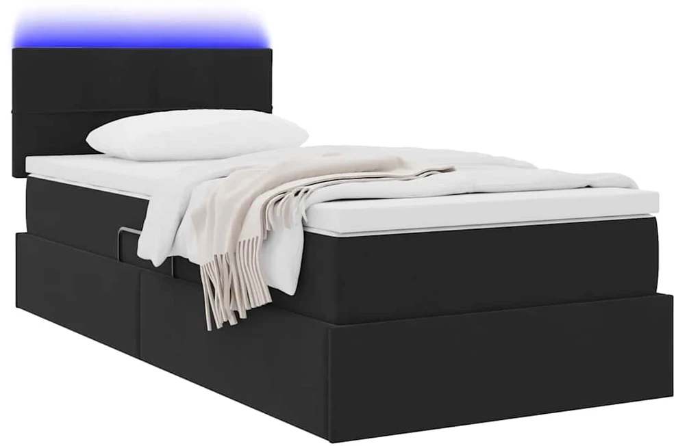 LED saugojimo lova su čiužiniu Juoda 90 x 200 cm Aksomas
