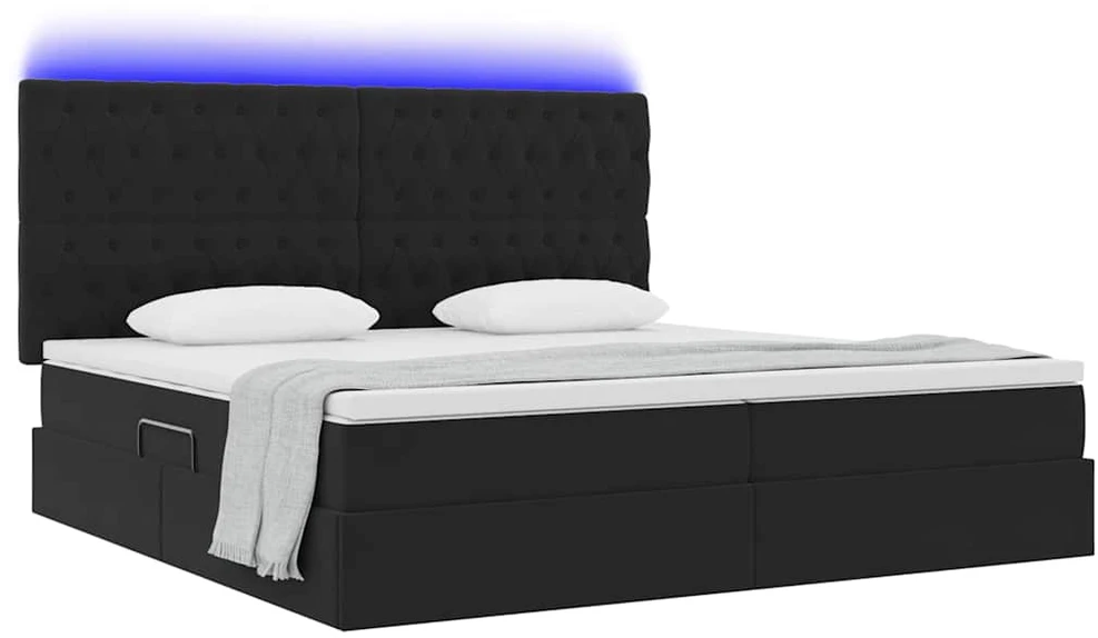 LED saugojimo lova su čiužiniu Juoda 200 x 200 cm Aksomas