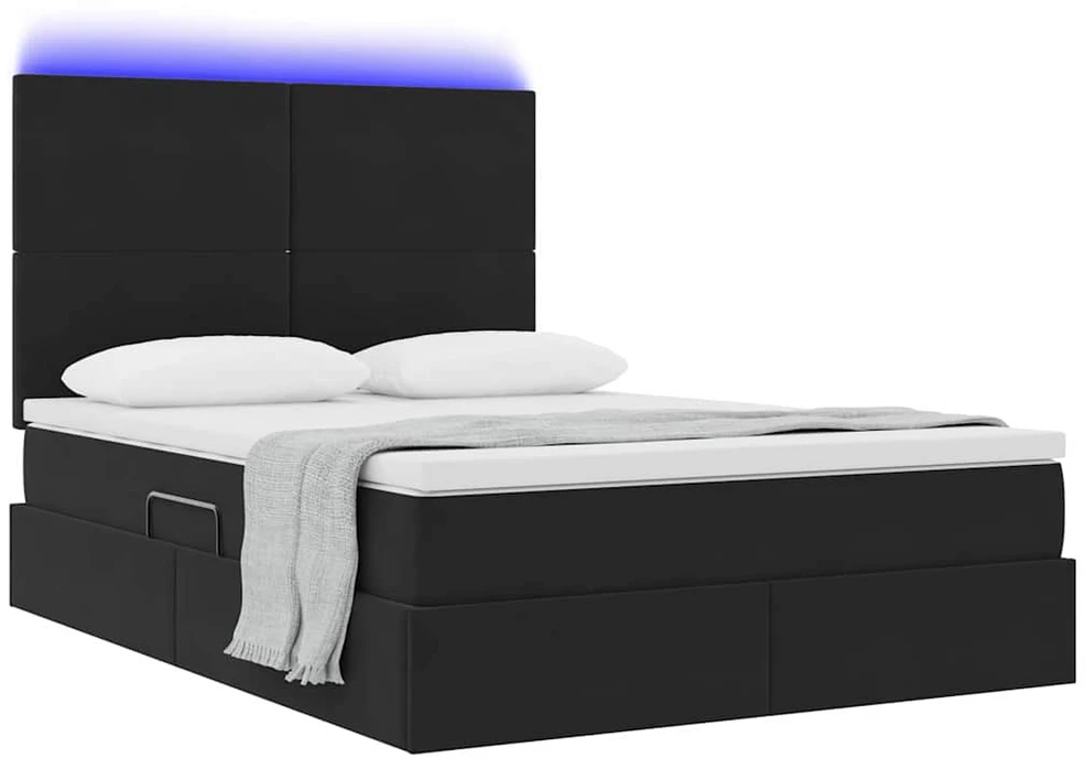 LED saugojimo lova su čiužiniu Juoda 140 x 190 cm Aksomas