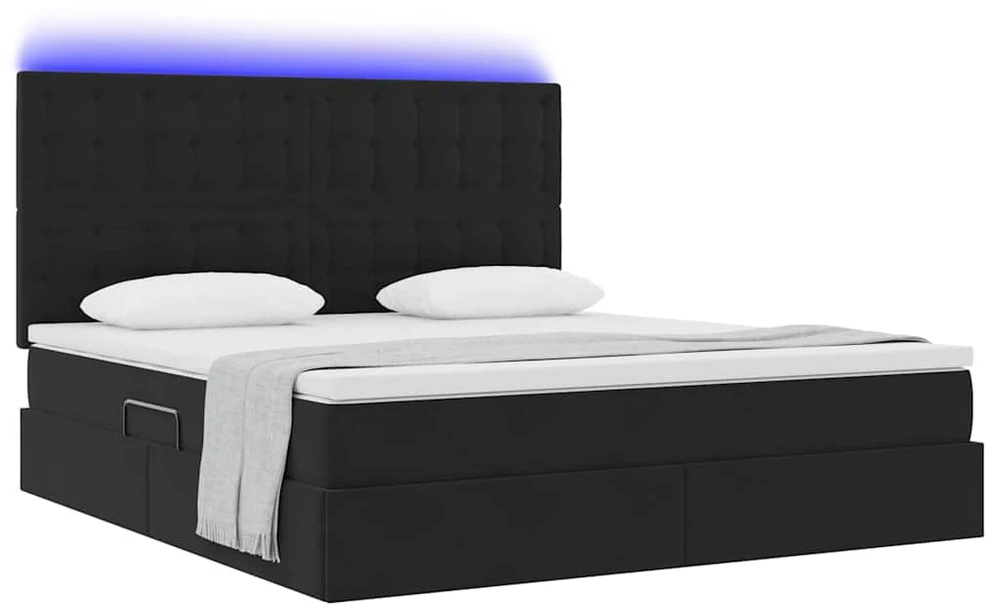LED saugojimo lova su čiužiniu Juoda 160 x 200 cm Aksomas