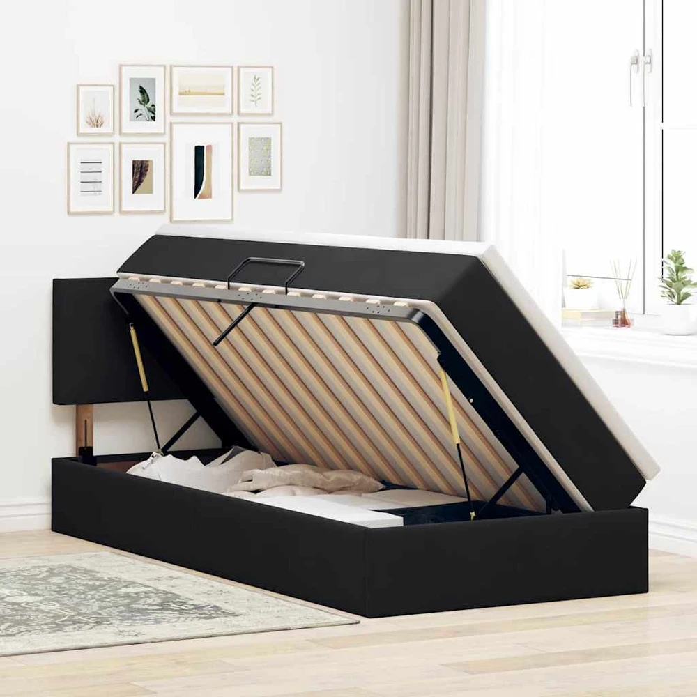 LED saugojimo lova su čiužiniu Juoda 90 x 190 cm Aksomas